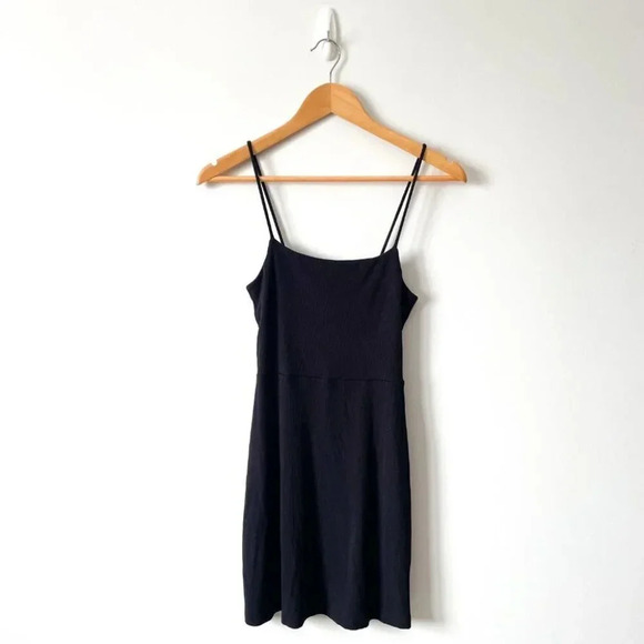 Aritzia Wilfred Free Addy Ribbed Knit  Skinny Strap Mini Dress Black Sz Small - Picture 2 of 6